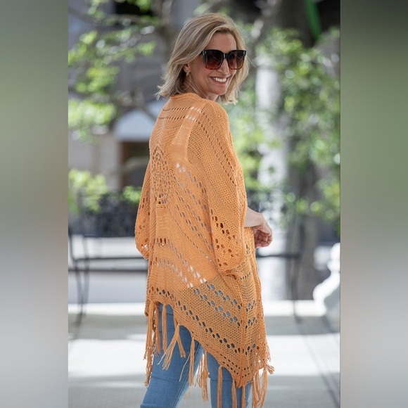 Love Sweaters - L Love Crochet Rust Colored Kimono Boho Oversized Festival M